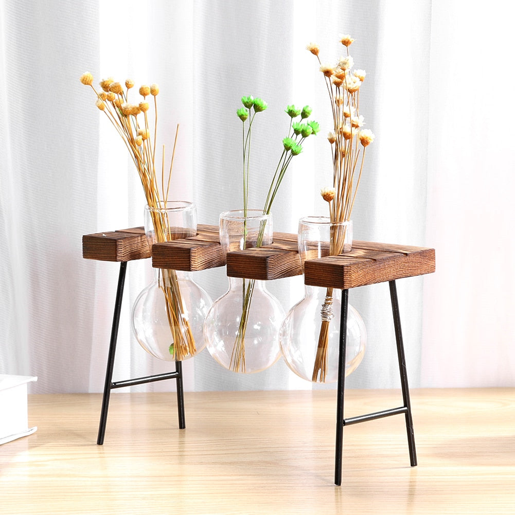 Glass and Wood Planter Vase