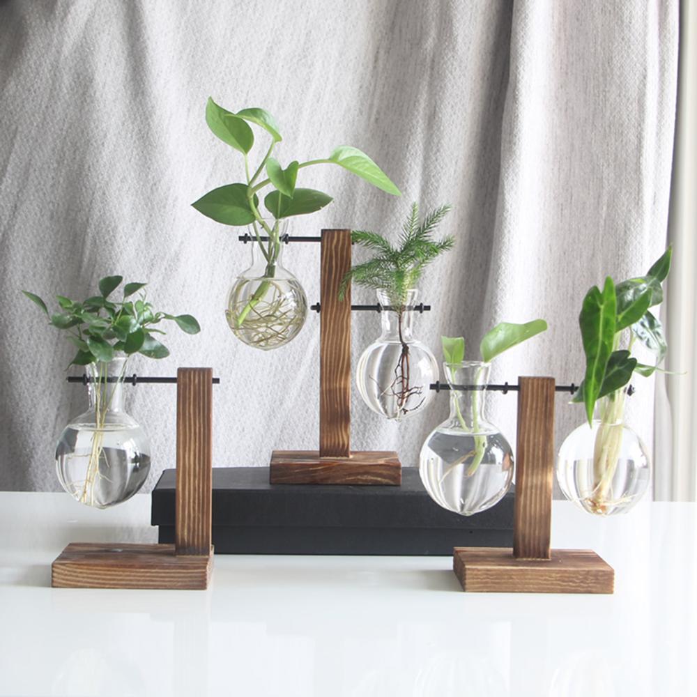 Glass and Wood Planter Vase