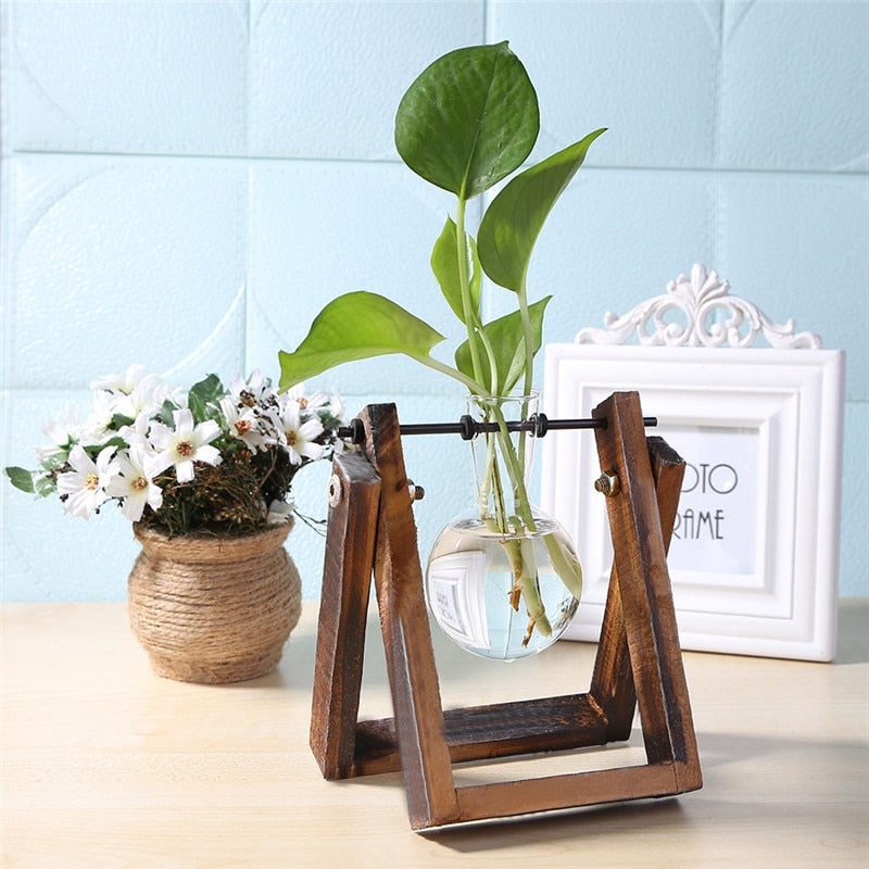 Glass and Wood Planter Vase